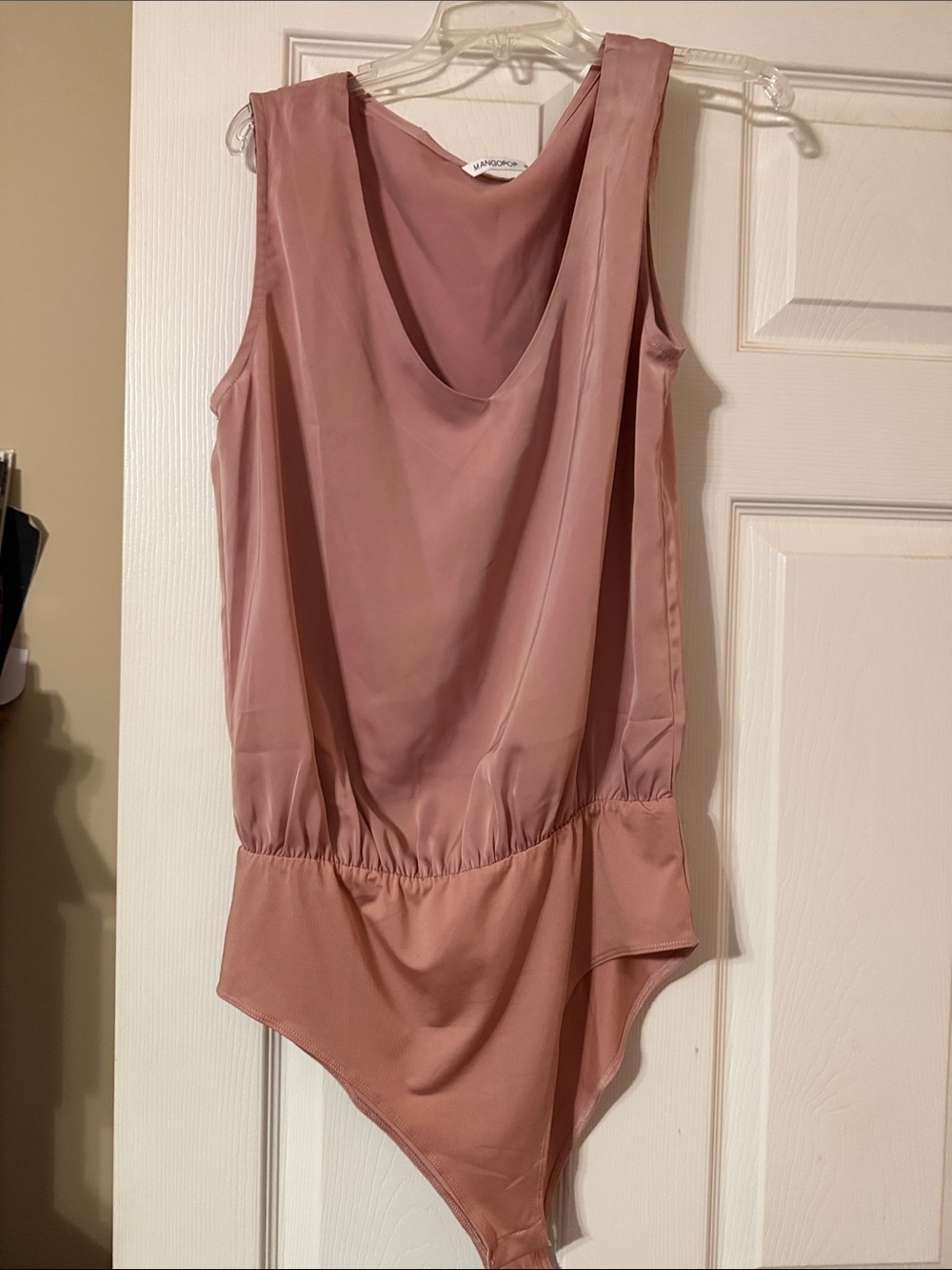 NWOT MangoPop sty Rose Mauve Sleeveless Cowl Neck Satin-Look Bodysuit Medium